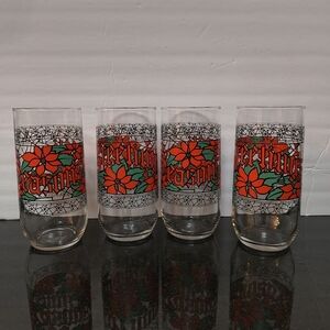 Holiday Poinsettia Glass Set - Red and Green